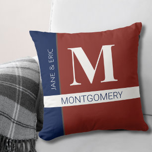Rood Wit Blauw Kleurblok Monogram Kussen
