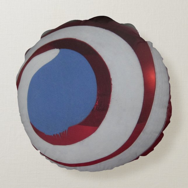  rood wit blauw kunstglas kerstbal rond kussen (Achterkant)
