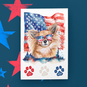 Rood Wit Blauw Langharige Chihuahua Hond 4 juli Feestdagenkaart