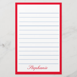 Rood Wit Blauw Lijnen Lijsten Monogram Namen Briefpapier
