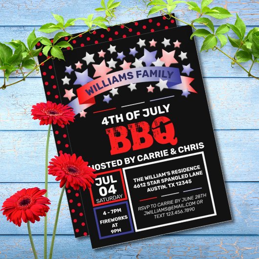 Rood wit & blauw lint & sterren op 4 juli BBQ Kaart
