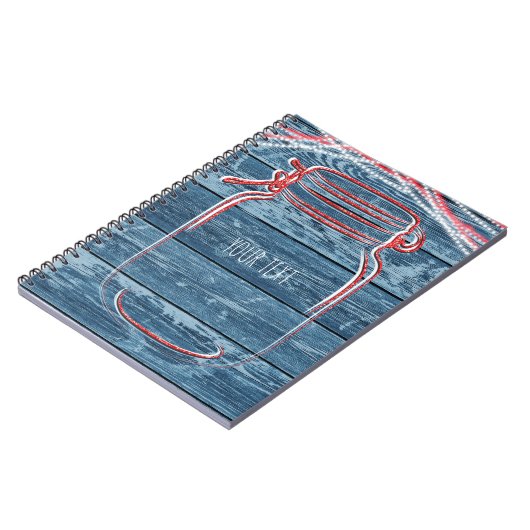 Rood Wit & Blauw Mason Jar & String Lights Rustiek Notitieboek (Linkerzijde)
