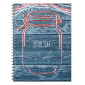 Rood Wit & Blauw Mason Jar & String Lights Rustiek Notitieboek (Voorkant)