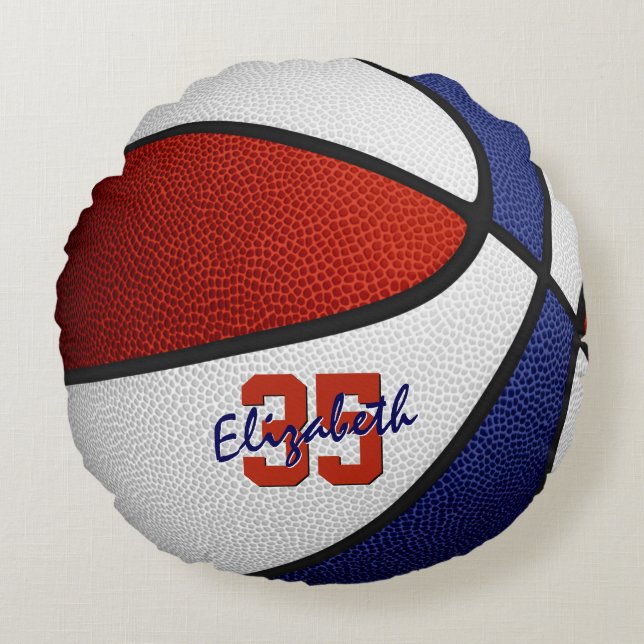 rood wit blauw meisjes jongens sportief basketbal rond kussen (Voorkant)