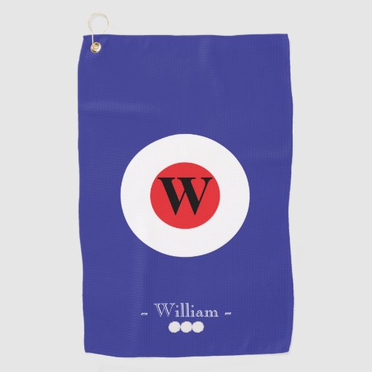 Rood Wit Blauw Monogram Naam Golfhanddoek (Voorkant)