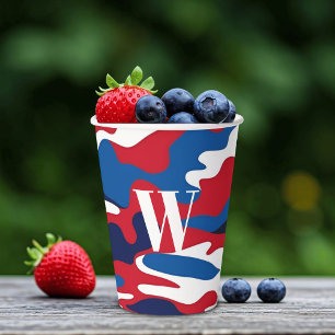 Rood Wit Blauw Monogram Patriottische Camo Papieren Bekers