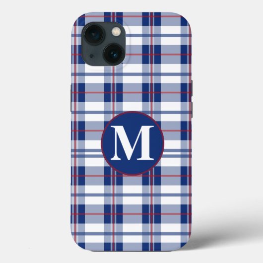 Rood, Wit & Blauw Monogram Plaid Case-Mate iPhone Case (Achterkant)