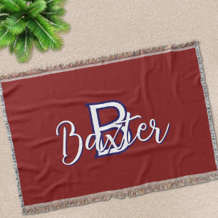 Rood Wit & Blauw Naam en Monogram Gepersonaliseerd Deken