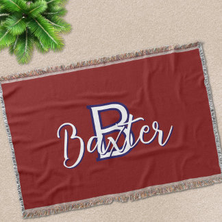 Rood Wit & Blauw Naam en Monogram Gepersonaliseerd Deken