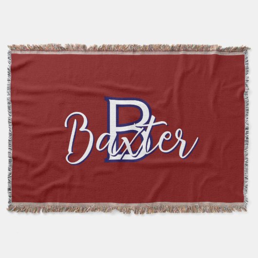 Rood Wit & Blauw Naam en Monogram Gepersonaliseerd Deken (Voorkant)