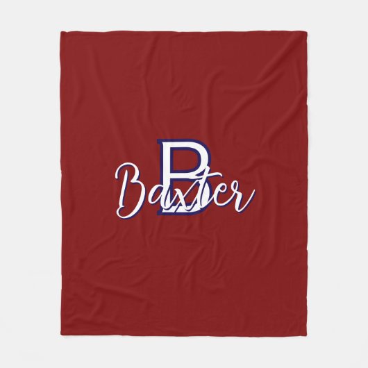 Rood Wit & Blauw Naam en Monogram Gepersonaliseerd Fleece Deken (Voorkant)