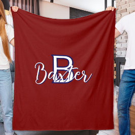 Rood Wit & Blauw Naam en Monogram Gepersonaliseerd Fleece Deken