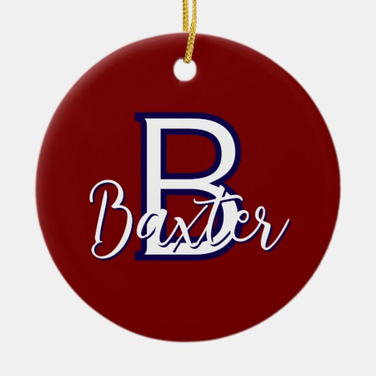 Rood Wit & Blauw Naam en Monogram Gepersonaliseerd Keramisch Ornament (Voorkant)