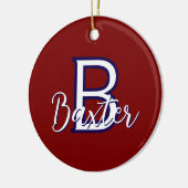 Rood Wit & Blauw Naam en Monogram Gepersonaliseerd Keramisch Ornament (Links)