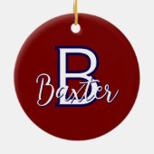 Rood Wit & Blauw Naam en Monogram Gepersonaliseerd Keramisch Ornament (Achterkant)