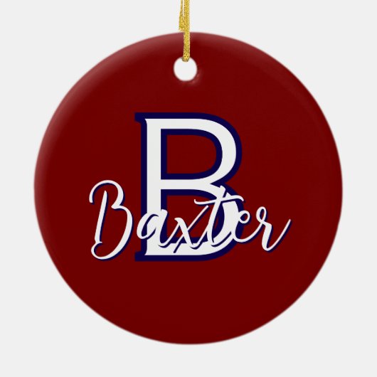 Rood Wit & Blauw Naam en Monogram Gepersonaliseerd Keramisch Ornament (Achterkant)