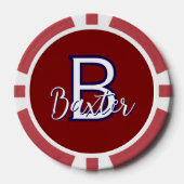 Rood Wit & Blauw Naam en Monogram Gepersonaliseerd Poker Chips (Voorkant)