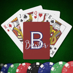 Rood Wit & Blauw Naam en Monogram Gepersonaliseerd Pokerkaarten