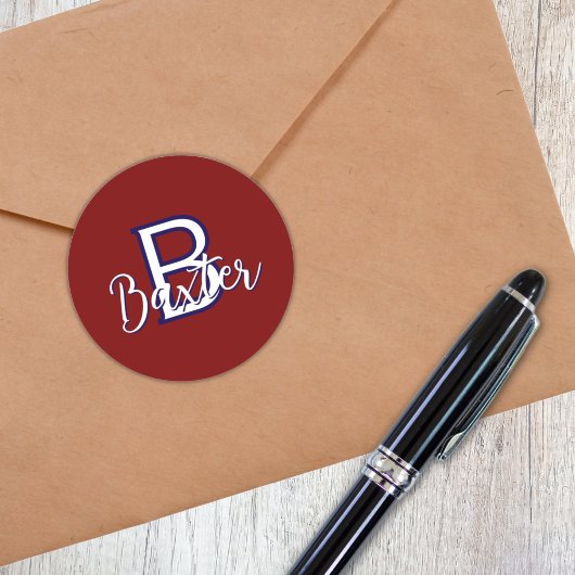 Rood Wit & Blauw Naam en Monogram Gepersonaliseerd Ronde Sticker