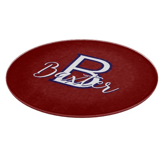 Rood Wit & Blauw Naam en Monogram Gepersonaliseerd Snijplank (Hoek)