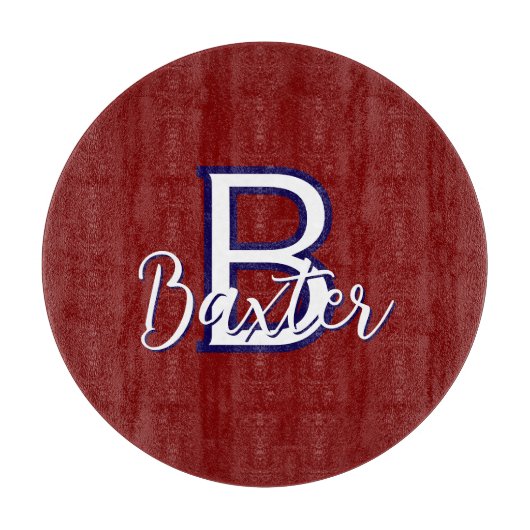 Rood Wit & Blauw Naam en Monogram Gepersonaliseerd Snijplank (Voorkant)