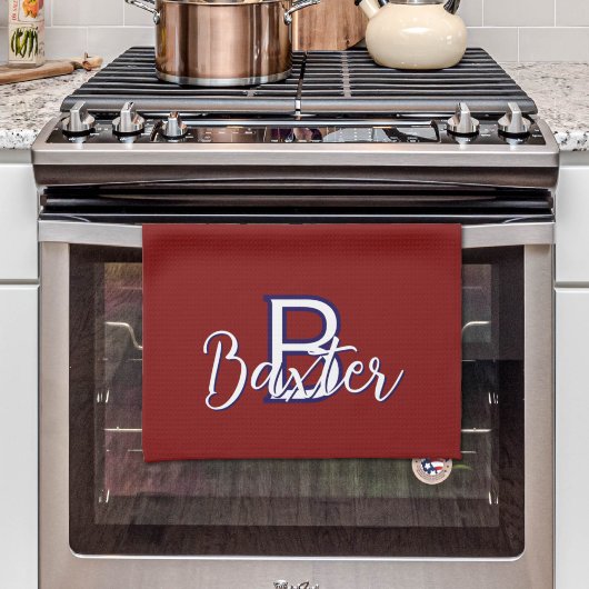 Rood Wit & Blauw Naam en Monogram Gepersonaliseerd Theedoek