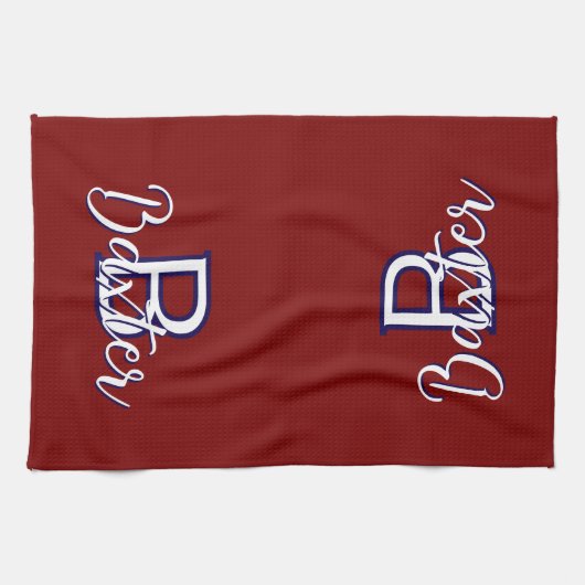 Rood Wit & Blauw Naam en Monogram Gepersonaliseerd Theedoek (Horizontaal)