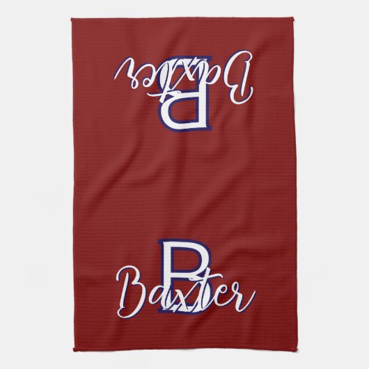 Rood Wit & Blauw Naam en Monogram Gepersonaliseerd Theedoek (Verticaal)