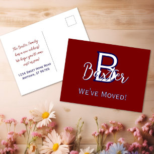 Rood Wit & Blauw Naam en Monogram "We zijn verhuis Briefkaart
