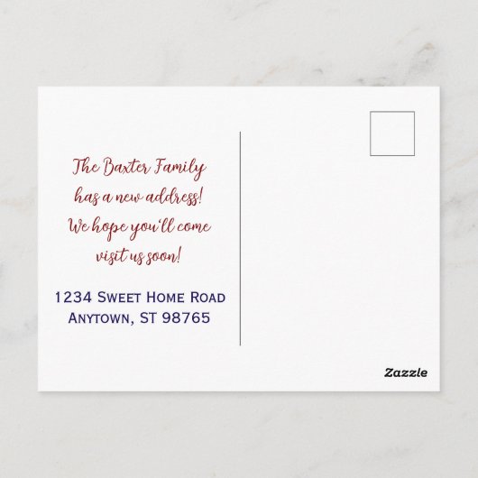 Rood Wit & Blauw Naam en Monogram "We zijn verhuis Briefkaart (Achterkant)