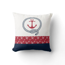 Rood wit blauw Nautisch Sierkussen met anker