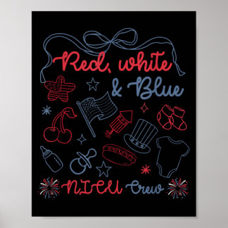 Rood Wit Blauw Nicu Crew Boog Grappig 4 juli Poster