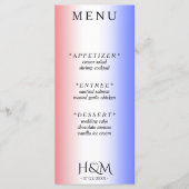 Rood Wit & Blauw Ombre Diner Bruiloft Receptie Menu (Voorkant)