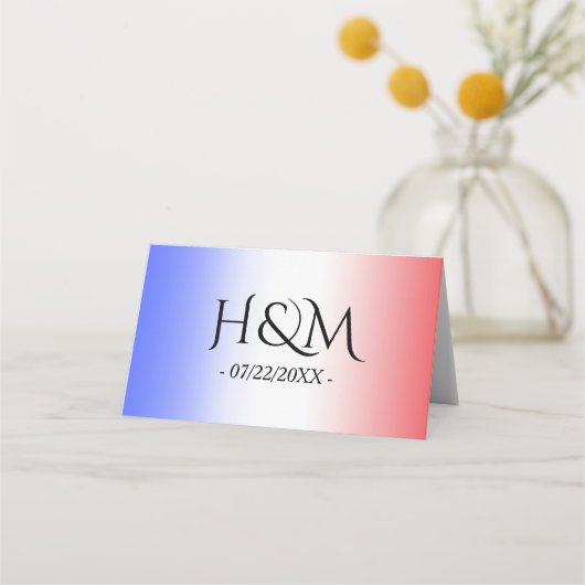 Rood Wit & Blauw Ombre Patriottische Bruiloft Plaatskaartje (Achterkant)