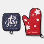 Rood Wit Blauw Onafhankelijkheidsdag 4 juli Ovenwant & Pannenlap Set (Voorkant)