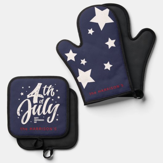 Rood Wit Blauw Onafhankelijkheidsdag 4 juli Ovenwant & Pannenlap Set (Voorkant / Achterkant)