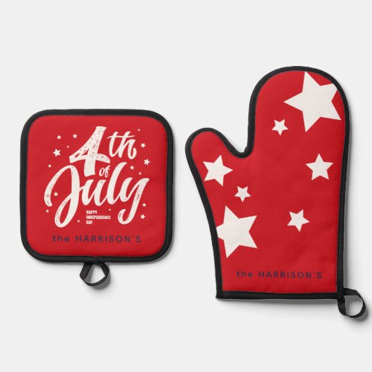 Rood Wit Blauw Onafhankelijkheidsdag 4 juli Ovenwant & Pannenlap Set (Voorkant)