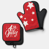 Rood Wit Blauw Onafhankelijkheidsdag 4 juli Ovenwant & Pannenlap Set (Voorkant / Achterkant)