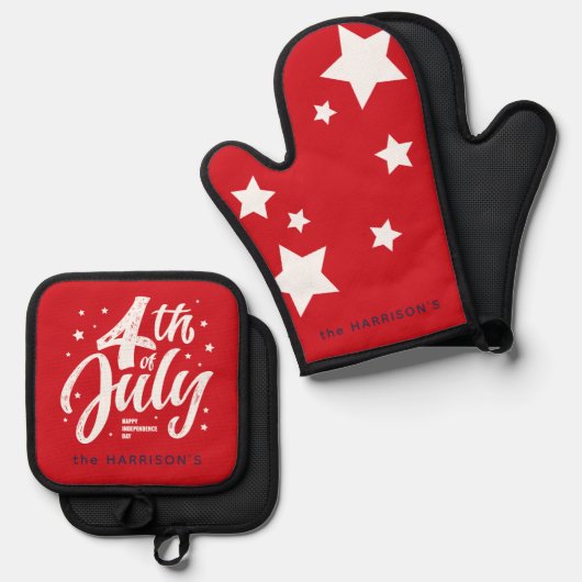 Rood Wit Blauw Onafhankelijkheidsdag 4 juli Ovenwant & Pannenlap Set (Voorkant / Achterkant)