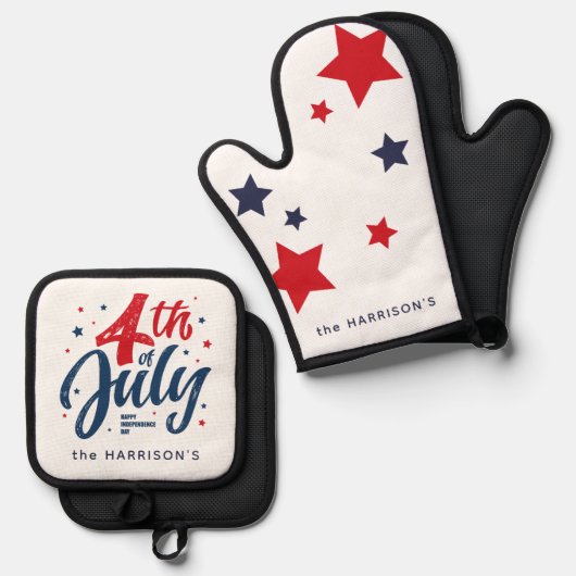 Rood Wit Blauw Onafhankelijkheidsdag 4 juli Ovenwant & Pannenlap Set (Voorkant / Achterkant)