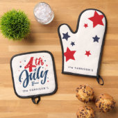 Rood Wit Blauw Onafhankelijkheidsdag 4 juli Ovenwant & Pannenlap Set (Top down)