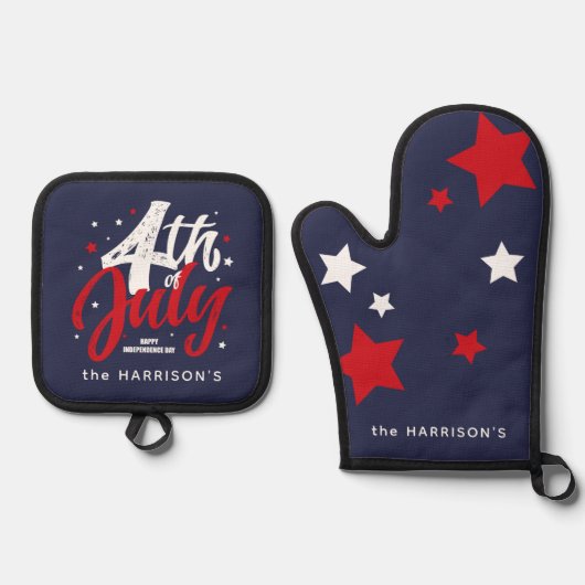 Rood Wit Blauw Onafhankelijkheidsdag 4 juli Ovenwant & Pannenlap Set (Voorkant)