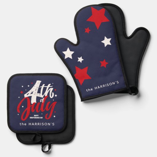 Rood Wit Blauw Onafhankelijkheidsdag 4 juli Ovenwant & Pannenlap Set (Voorkant / Achterkant)