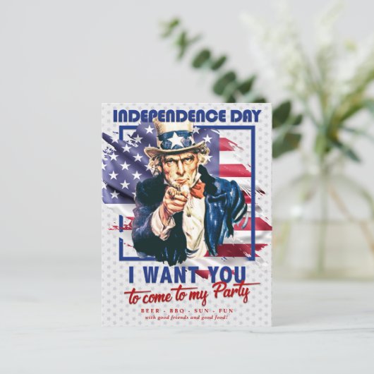 Rood, wit, blauw oom Sam 4 juli uitnodiging (Staand voorkant)