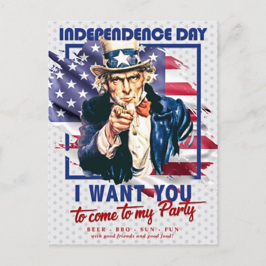 Rood, wit, blauw oom Sam 4 juli uitnodiging (Voorkant)