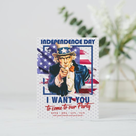 Rood, wit, blauw oom Sam 4 juli uitnodiging (Staand voorkant)