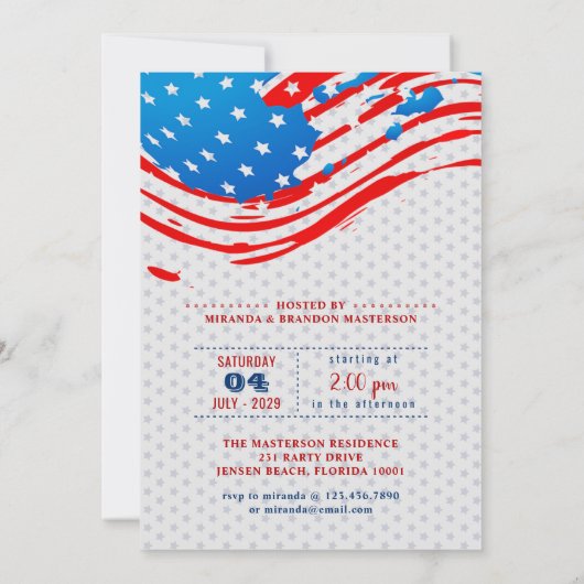 rood, wit, blauw oom sam 4th van juli feest kaart (Achterkant)