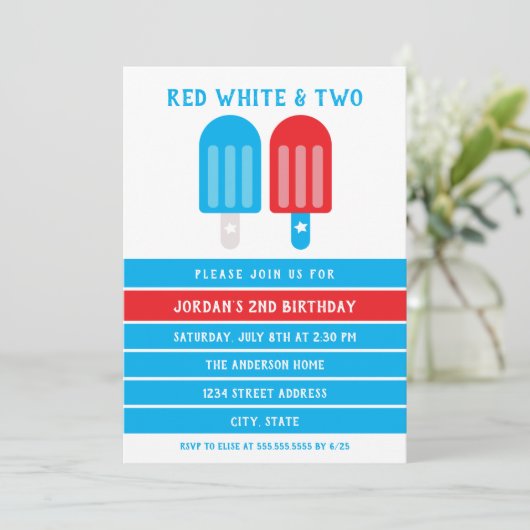 Rood wit blauw op 4 juli 2e verjaardag kaart (Staand voorkant)