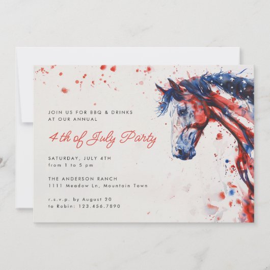 Rood Wit Blauw Paard Ruitersport 4th van Juli Fees Kaart (Voorkant)