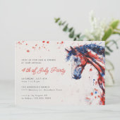 Rood Wit Blauw Paard Ruitersport 4th van Juli Fees Kaart (Staand voorkant)